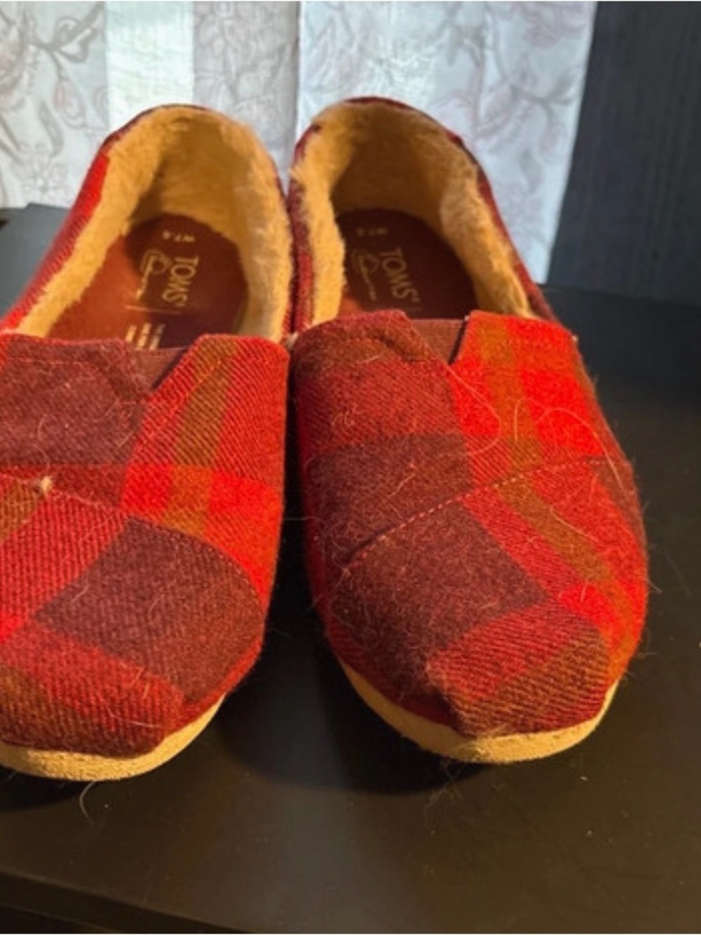 Toms Slip-On Espadrilles in Red and Brown Plaid